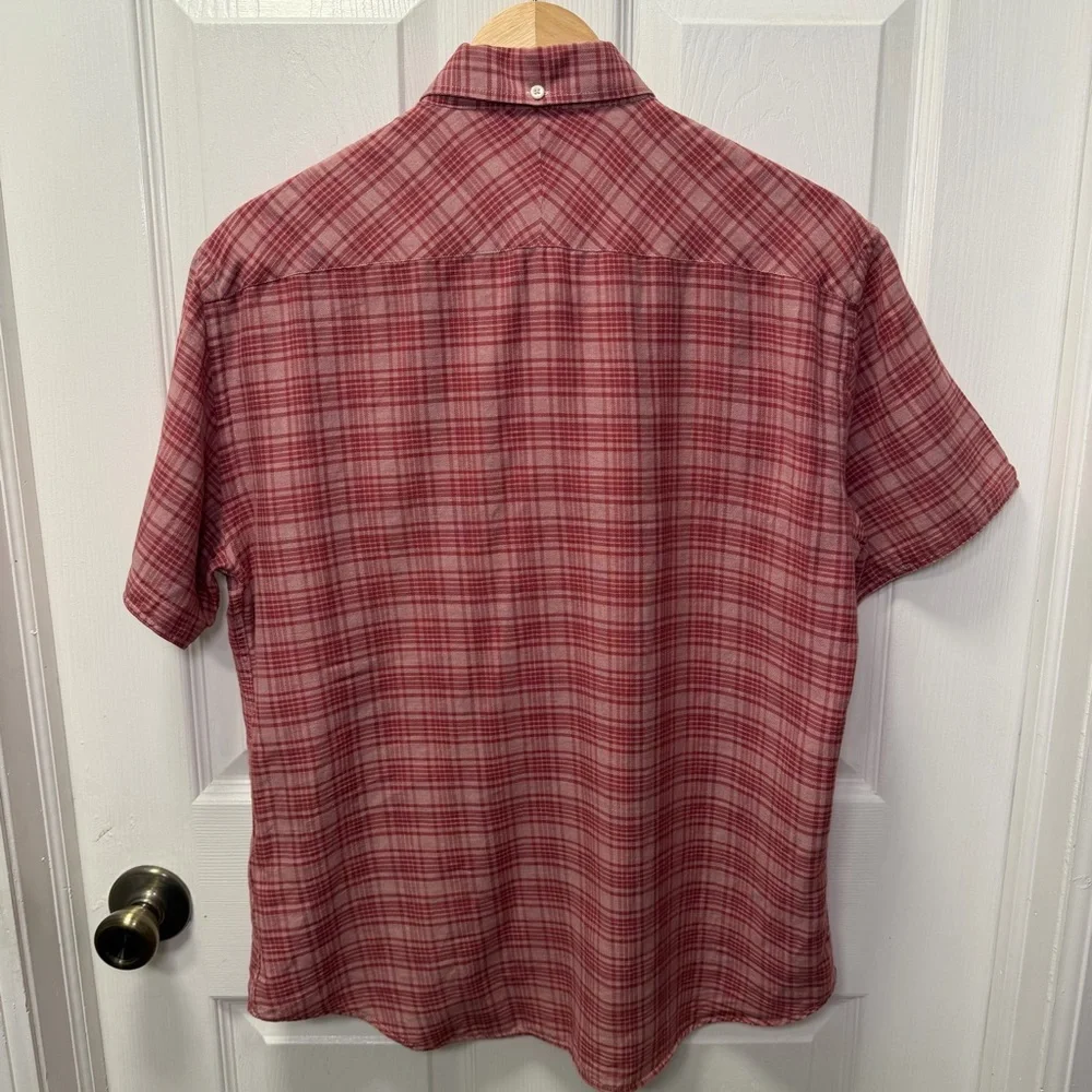 Billy Red Men’s Medium Slim Red Plaid Short Sleeve Button Down, light weight - Picture 3 of 11